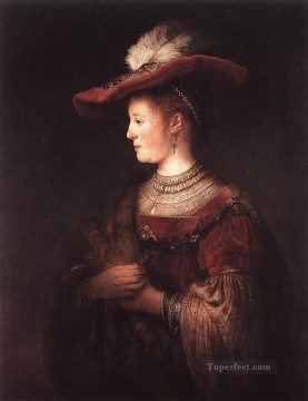 レンブラント・ファン・レイン Painting - 豪華なドレスを着たサスキア 肖像画 レンブラント